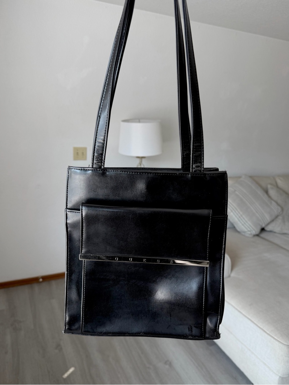 Vintage 90s Guess Black Patent Leather Shoulder Mini Tote Bag